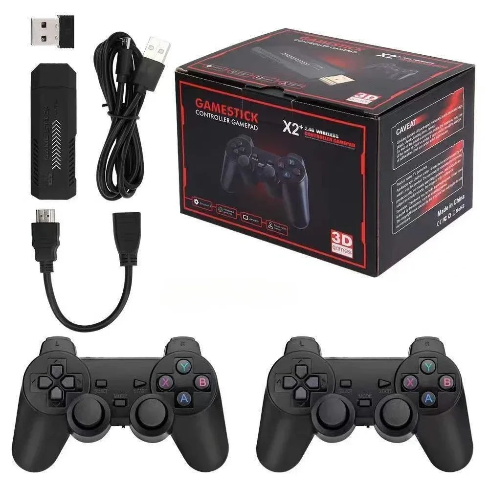 Retro HD 64GB Game Console Stick with Dual Wireless Controllers — 20,000+ Classic Games, Plug & Play