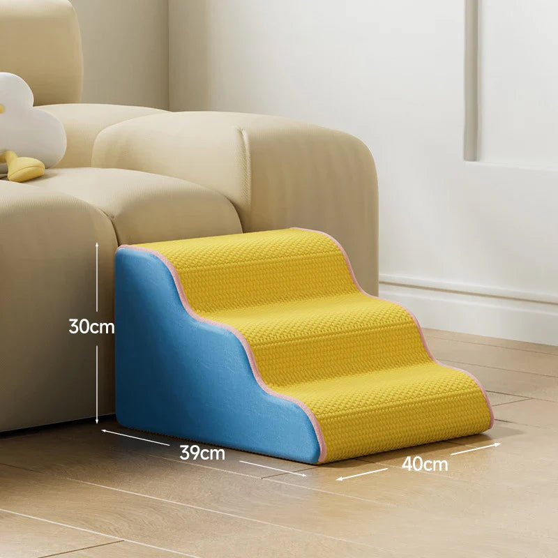 3/4-Step Pet Stairs Memory Foam Ramp for Small Dogs & Cats - Removable Washable Cover, Non-Slip Sofa Ramp