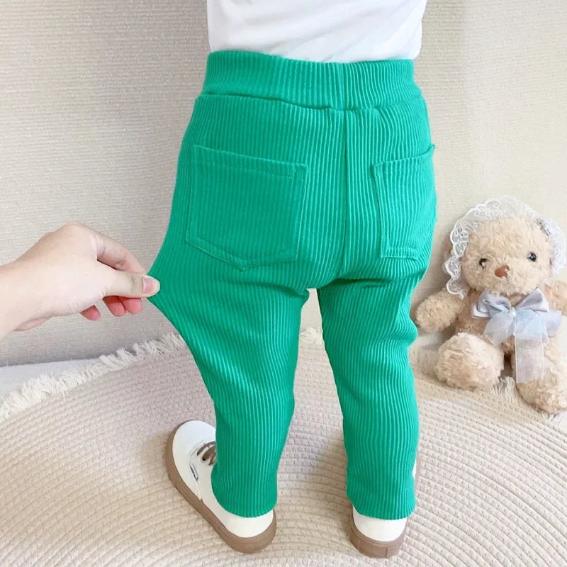 Unisex Kids Cotton High-Waist Leggings - Full-Length Pencil Pants for Girls & Boys (Ages 4-6)