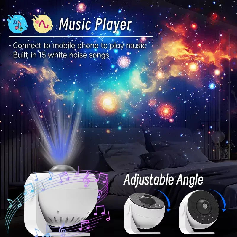 Galaxy Projector 5-in-1 Star Projector Planetarium Night Light for Kids & Adults - 4K HD Lens, Bluetooth Speaker, White Noise, Remote & Timer - Space Ceiling Projector for Home Decor