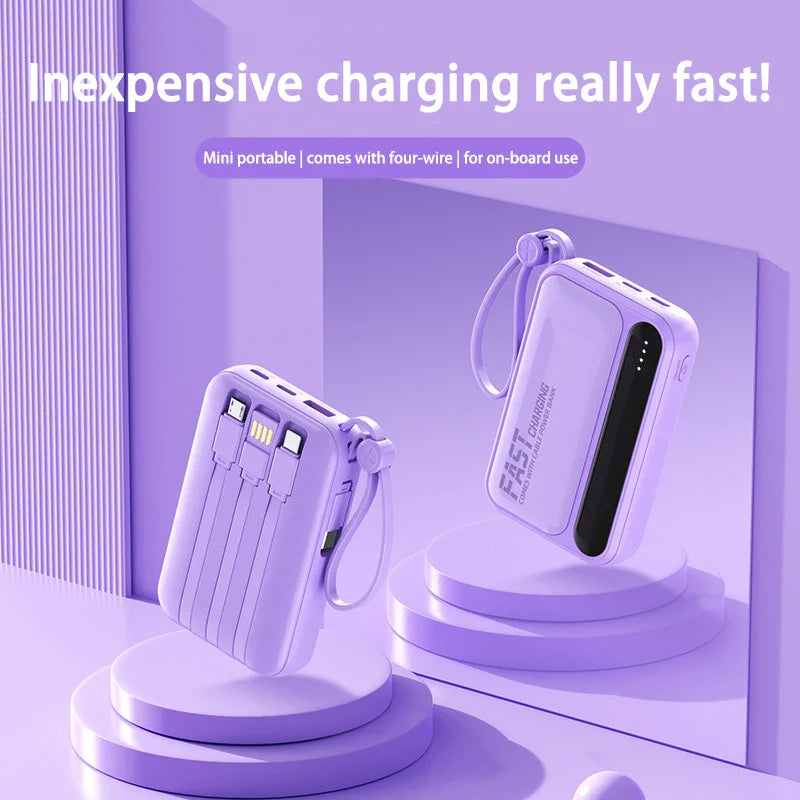 50000mAh 4-in-1 Power Bank Built-in Cables, 120W Fast Charging Digital Display & LED Light