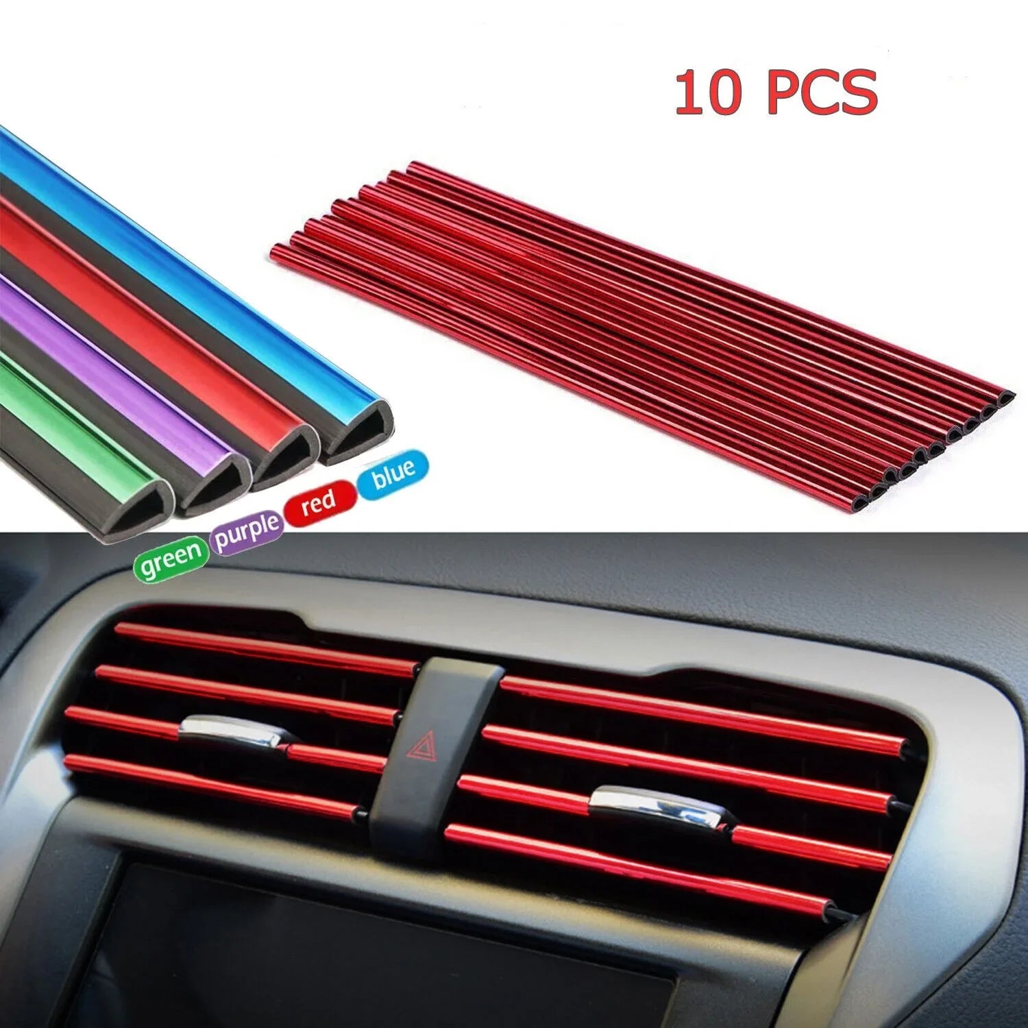 Universal 7.9 in (20 cm) U-Shaped Car Air Vent Trim Strips PVC Decorative Moulding 10-Pack