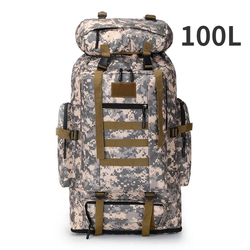 Tactical Mountaineering Backpack 80L / 100L (≈21 / 26 US gal) – Large Hiking, Camping & Travel Rucksack with Molle, Oxford Polyester