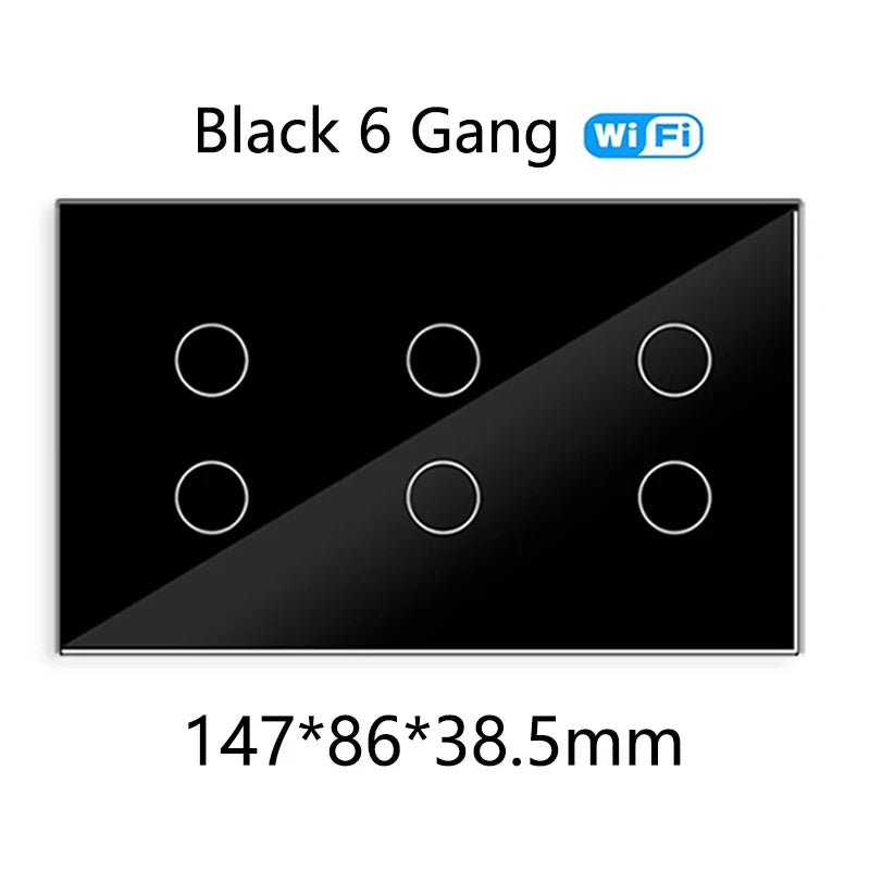 WiFi Smart Touch Glass Wall Light Switch — 8 Gang or 10 Gang (147 x 86 x 38.5 mm / 5.79 x 3.39 x 1.52 in) — Tuya/Smart Life, Alexa & Google Home