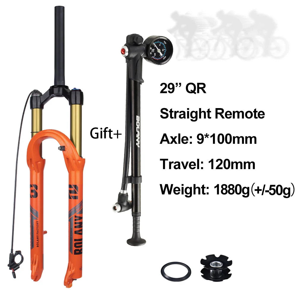 120mm (4.7in) Travel Mountain Bike Air Fork 27.5/29 in, 32mm (1.26in) Stanchion Magnesium Alloy Suspension - Orange