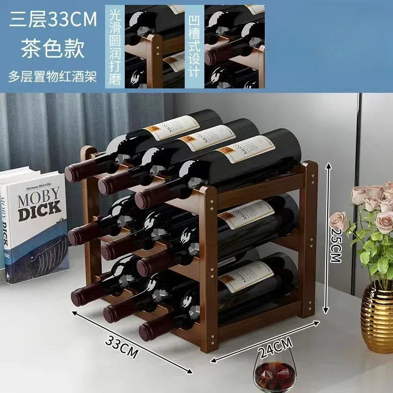 Red Bamboo Tabletop Wine Rack - Grid Wine Bottle Holder & Display