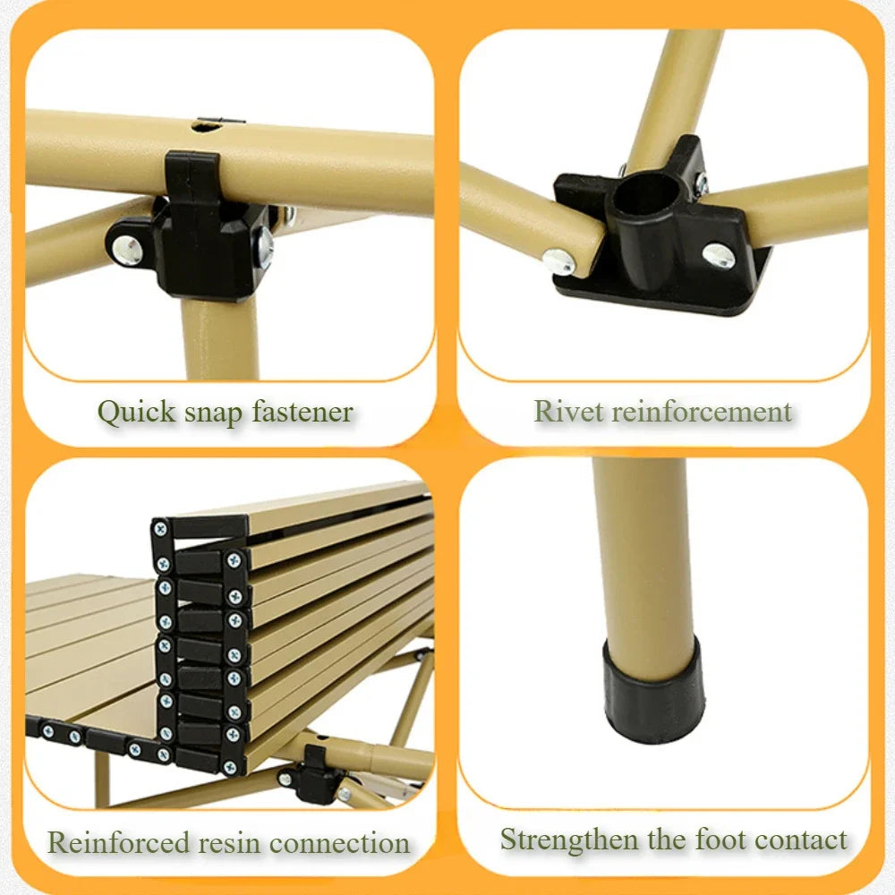 Portable Aluminum Alloy Folding Camping Table - Lightweight Roll-Up Picnic Table, Seats 6