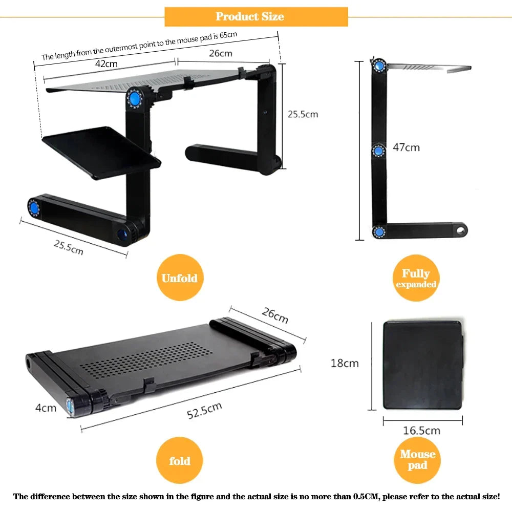 Adjustable Aluminum Laptop Desk Stand with Mouse Pad, Portable Ergonomic Lap Desk for Bed, Sofa and TV