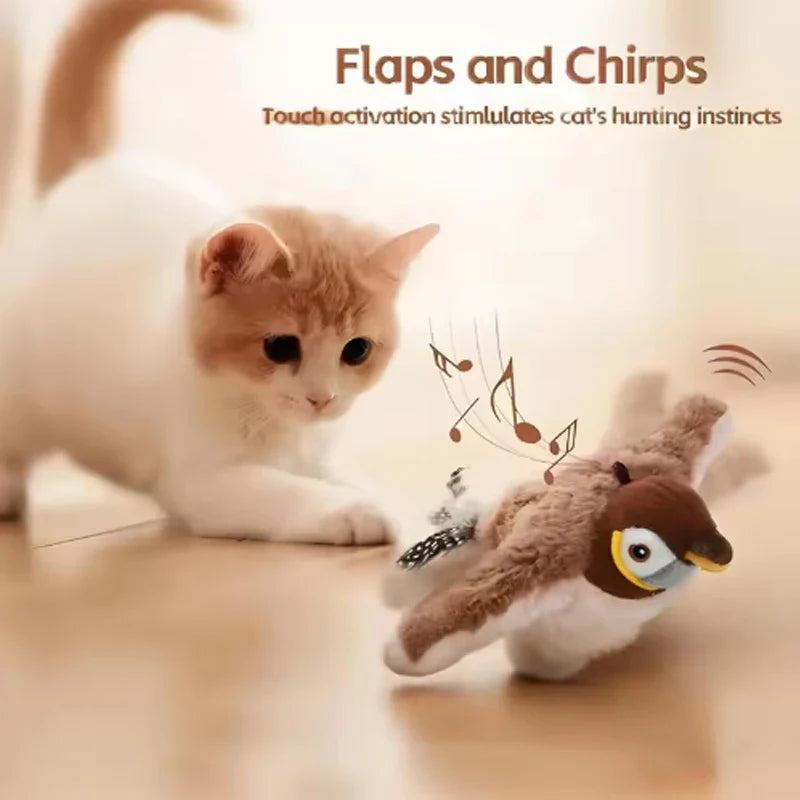 Simulated Chirping Bird Plush Pet Toy — Rechargeable Touch-Activated Interactive Toy for Cats & Dogs