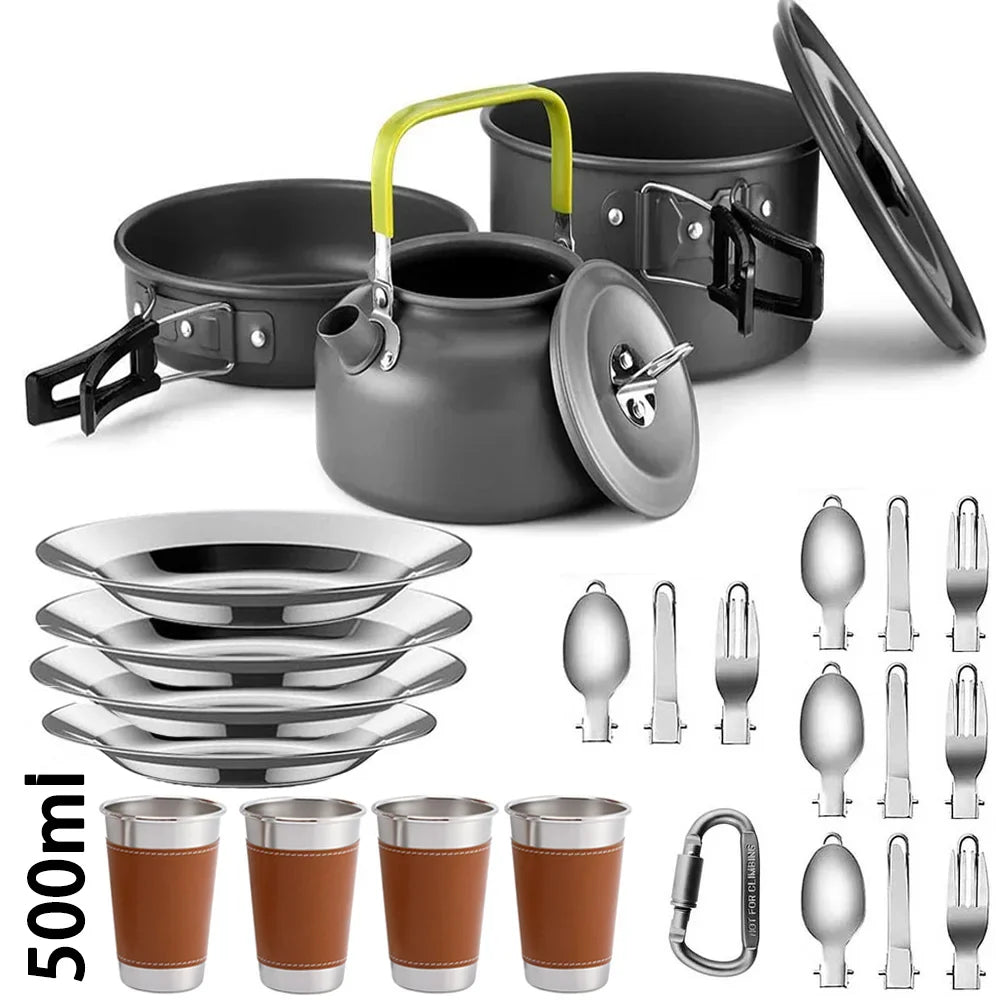 Lightweight Aluminum Camping Cookware Set – Nonstick Pot & Pan for 2-4 People with Mesh Carry Bag