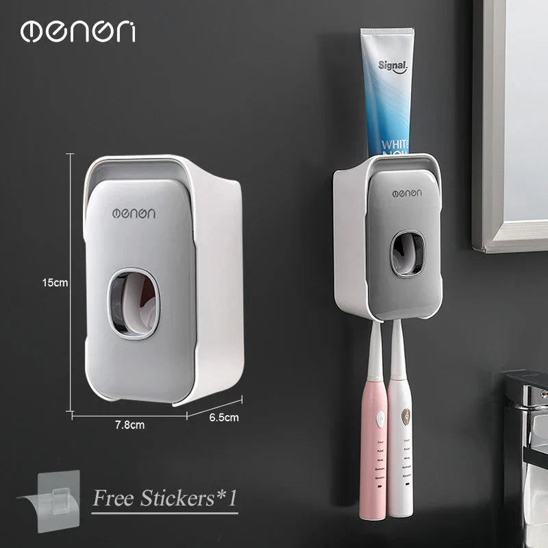 Automatic Wall-Mounted Toothpaste Dispenser & Toothbrush Holder – Punch-Free Bathroom Organizer
