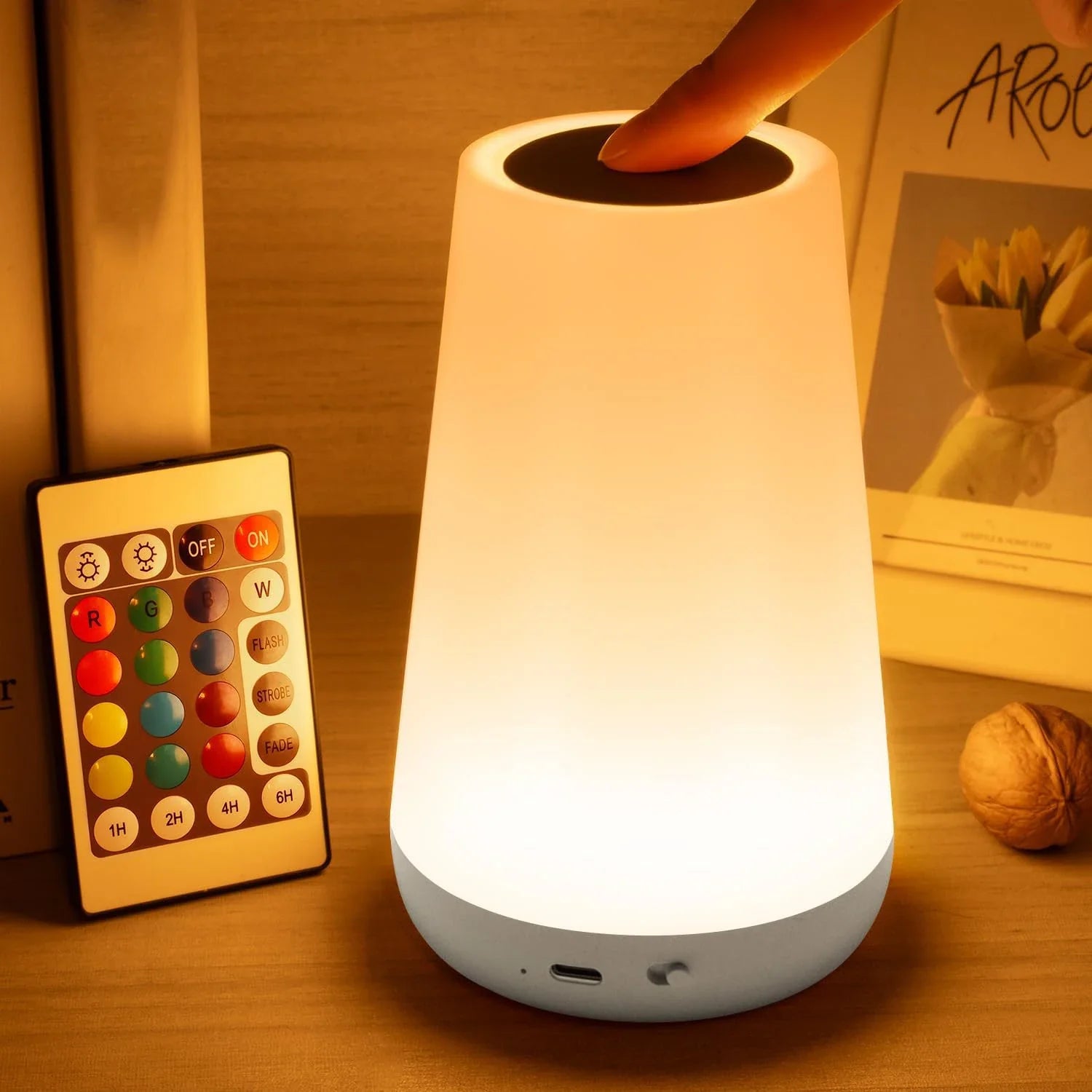 Rechargeable Smart LED Night Light 13 Colors 5 Brightness Levels Touch & Remote USB Bedside Lamp