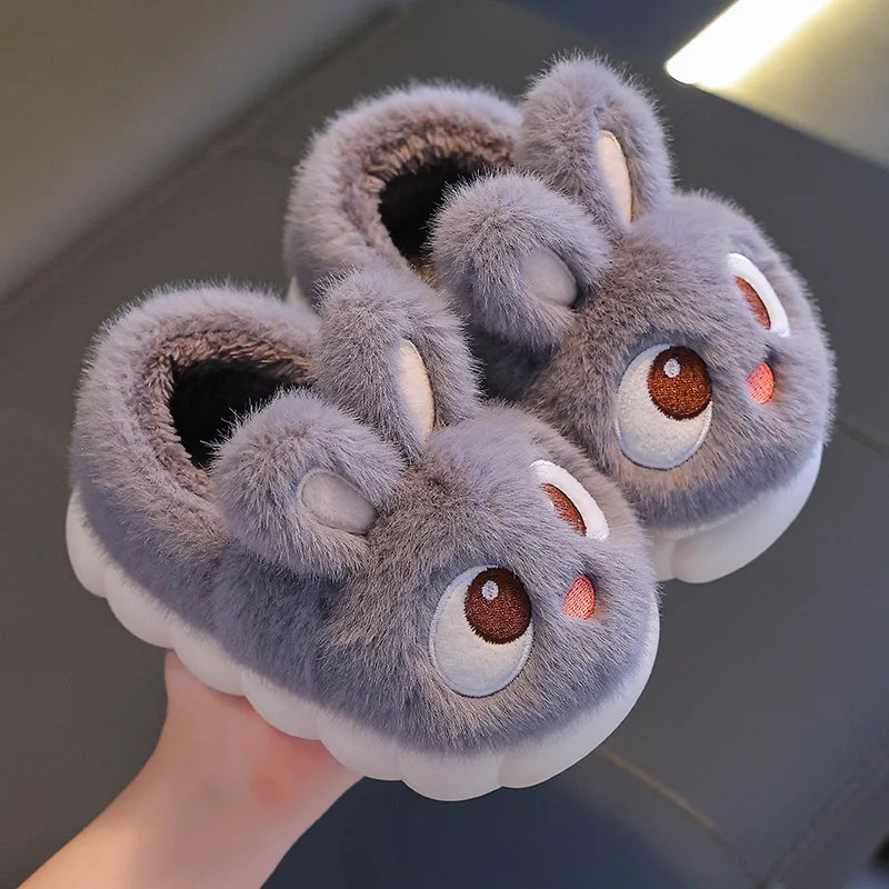 Kids Winter Plush Rabbit Slippers – Faux Fur Warm Anti-Slip Indoor Shoes for Boys & Girls
