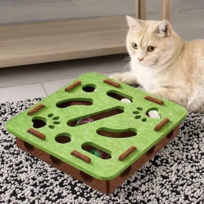 Interactive Cat Maze Toy with Bell Balls — Felt Tunnel Dig-Hole Puzzle for Kittens & Cats