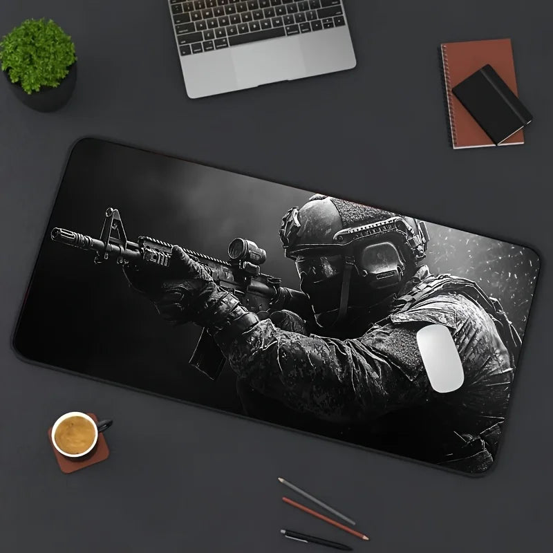 XXL Tactical Soldier Mouse Pad - Non-Slip Stitched Gaming Desk Mat for PC & FPS Gamers