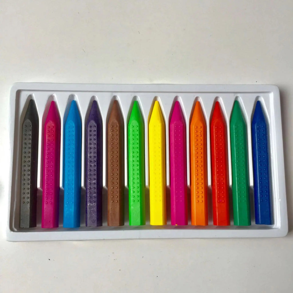 12-Color Washable Non-Toxic Wax Crayons — Jumbo Drop-Shaped Easy-Grip Crayon Sticks for Kids Art Supplies