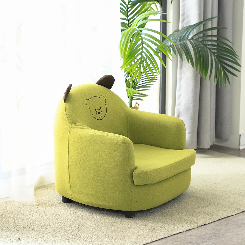 Kids Cartoon Sofa Chair — Children's Toddler Armchair & Learning Stool, Wooden Frame with High-Elastic Foam (22 x 21 x 19.7 in | 56 x 54 x 50 cm)