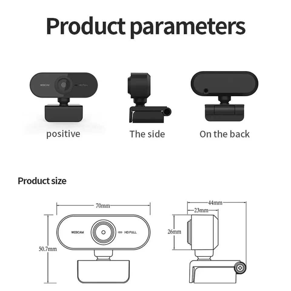 1080P HD USB Mini Webcam with Built-In Mic for Laptop & Desktop - 1920x1080 Video Calls