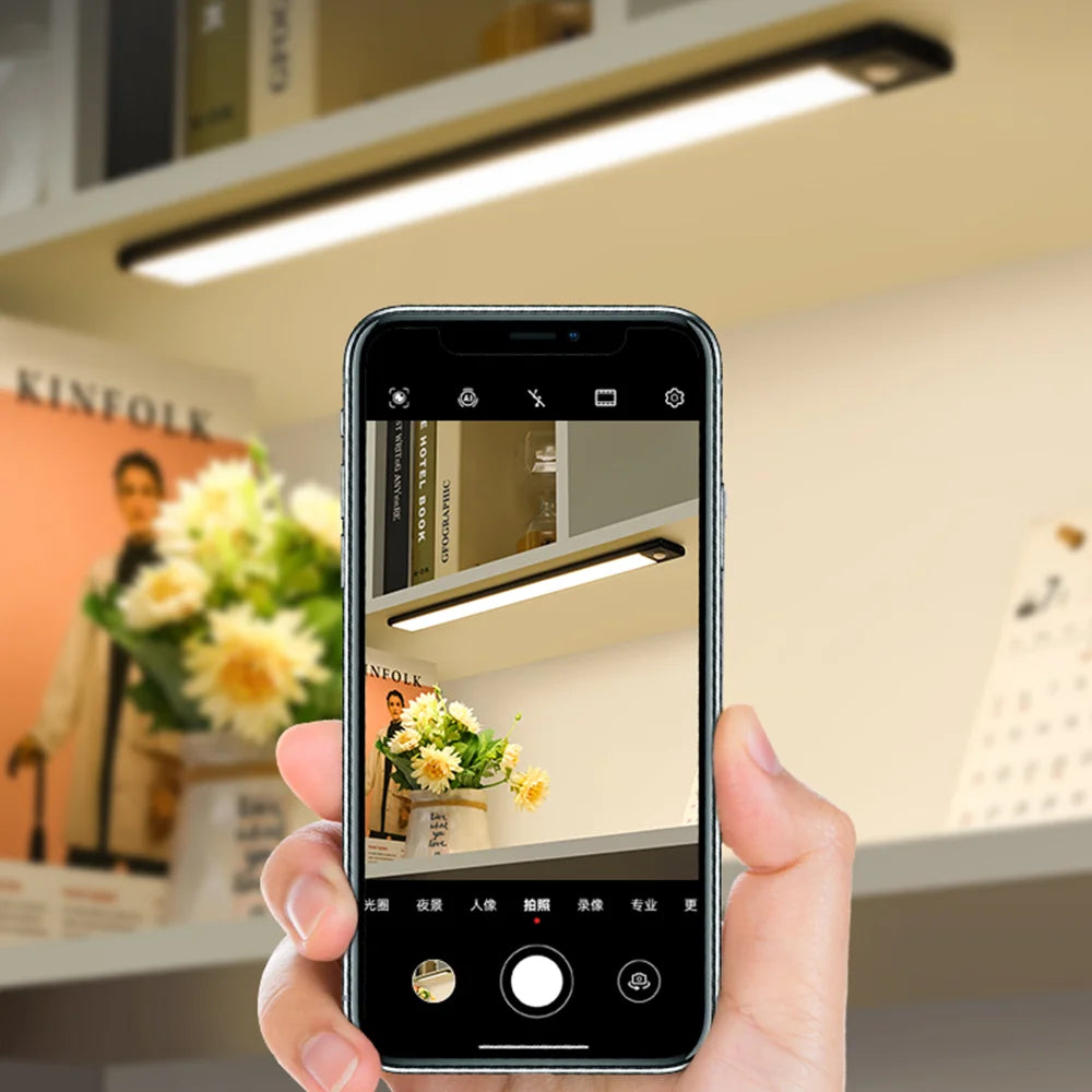 USB Rechargeable LED Motion Sensor Bar Light — Dimmable 3-Color Under-Cabinet Night Light, 10/20/30/40/50 cm (4–20 in)