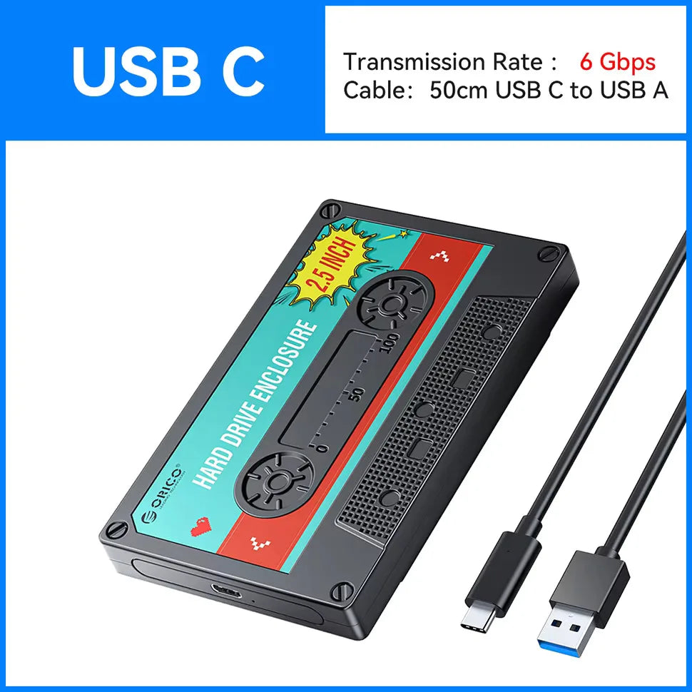 USB-C SATA III 2.5-Inch (63.5 mm) SSD/HDD Enclosure 6Gbps Shockproof External Hard Drive Case for PC Laptop