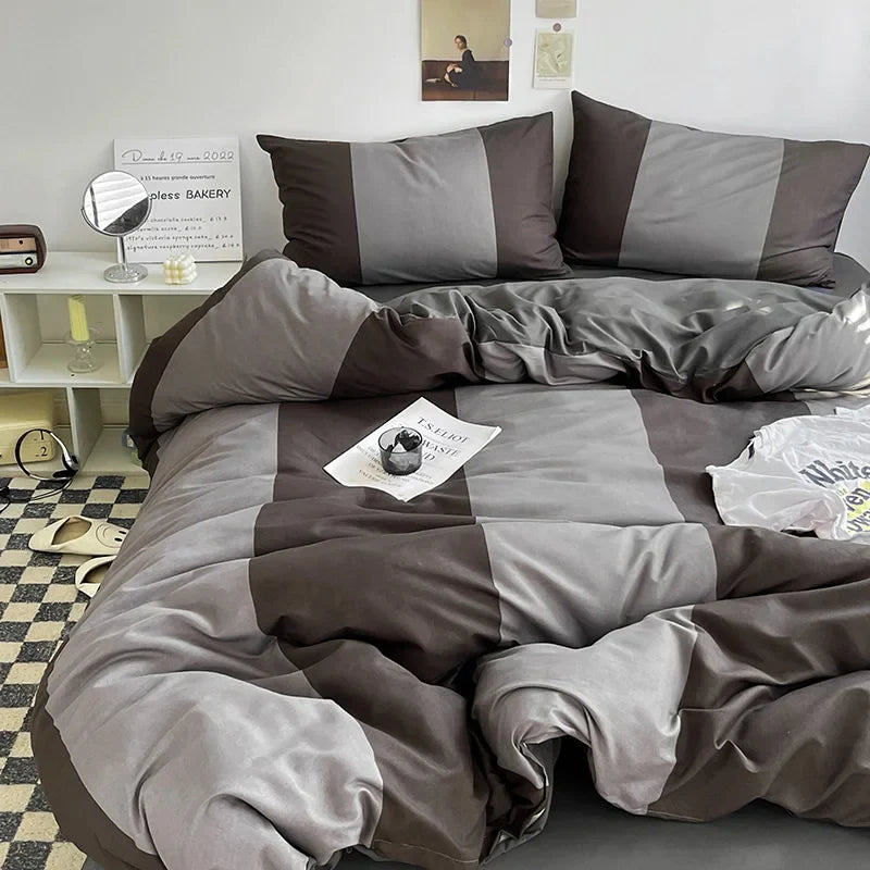 Striped Duvet Cover Bedding Set with Flat Sheet & Pillowcases — Multiple Sizes (Single/Twin/Full/Queen/King)