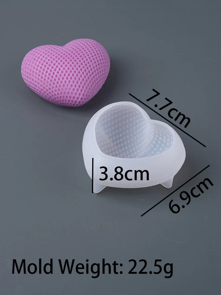 Grid Heart Silicone Mold S/M/L 3D Love Shape Candle and Soap Mold for DIY Valentine's Day Crafts