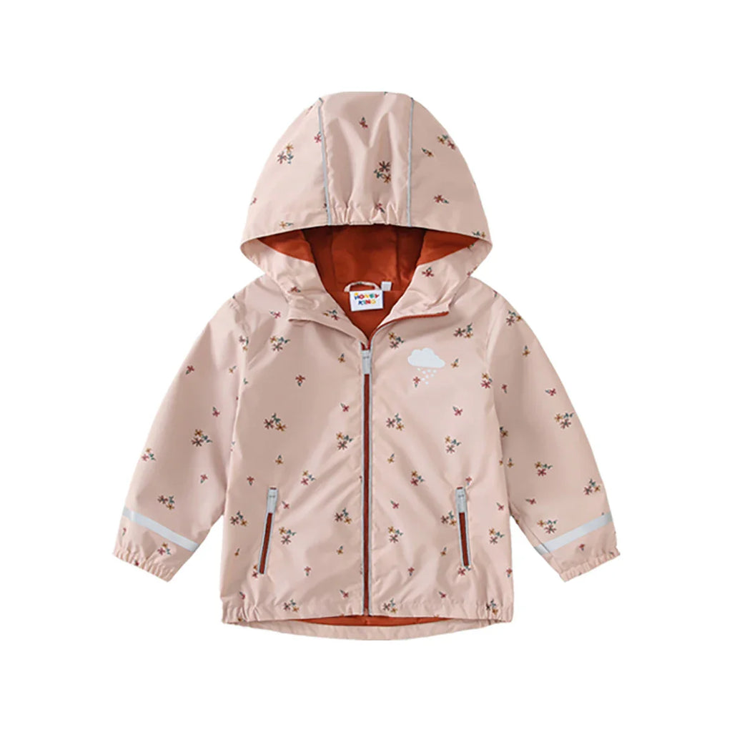 Waterproof Hooded Softshell Jacket for Kids – Fleece-Lined Unisex Rain Coat with Cartoon Print, Cotton-Polyester, Ages 7–12 Years
