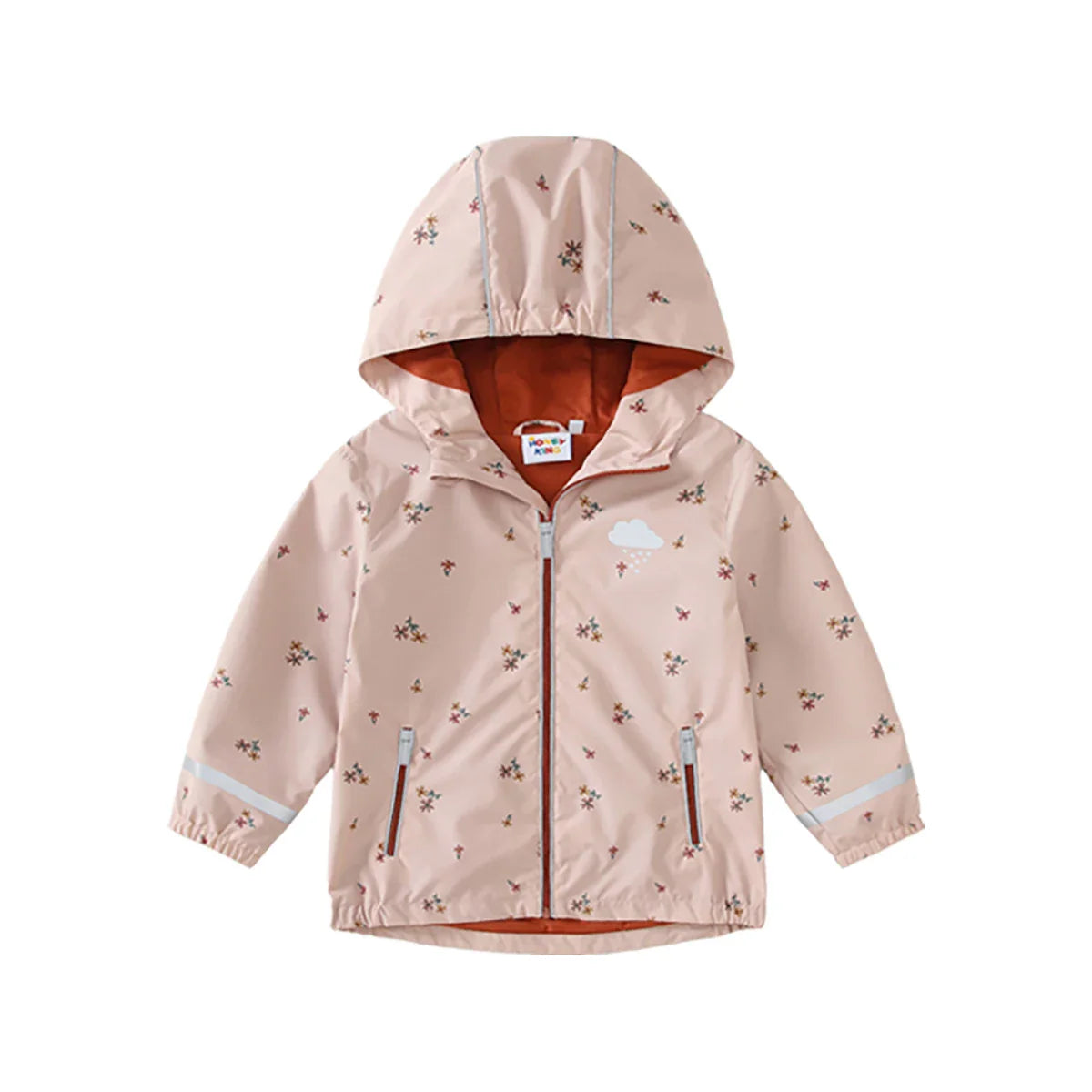 Waterproof Hooded Softshell Jacket for Kids – Fleece-Lined Unisex Rain Coat with Cartoon Print, Cotton-Polyester, Ages 7–12 Years