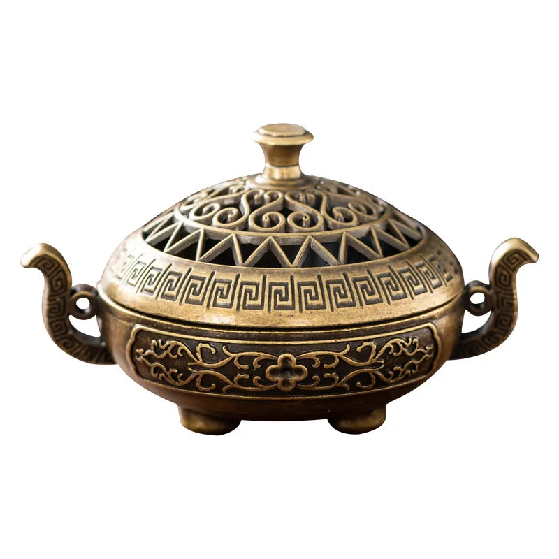 Mini Copper Incense Burner - Hollow Three-Legged Desktop Aromatherapy Plate (2.99 x 2.28 x 1.85 in / 7.6 x 5.8 x 4.7 cm)