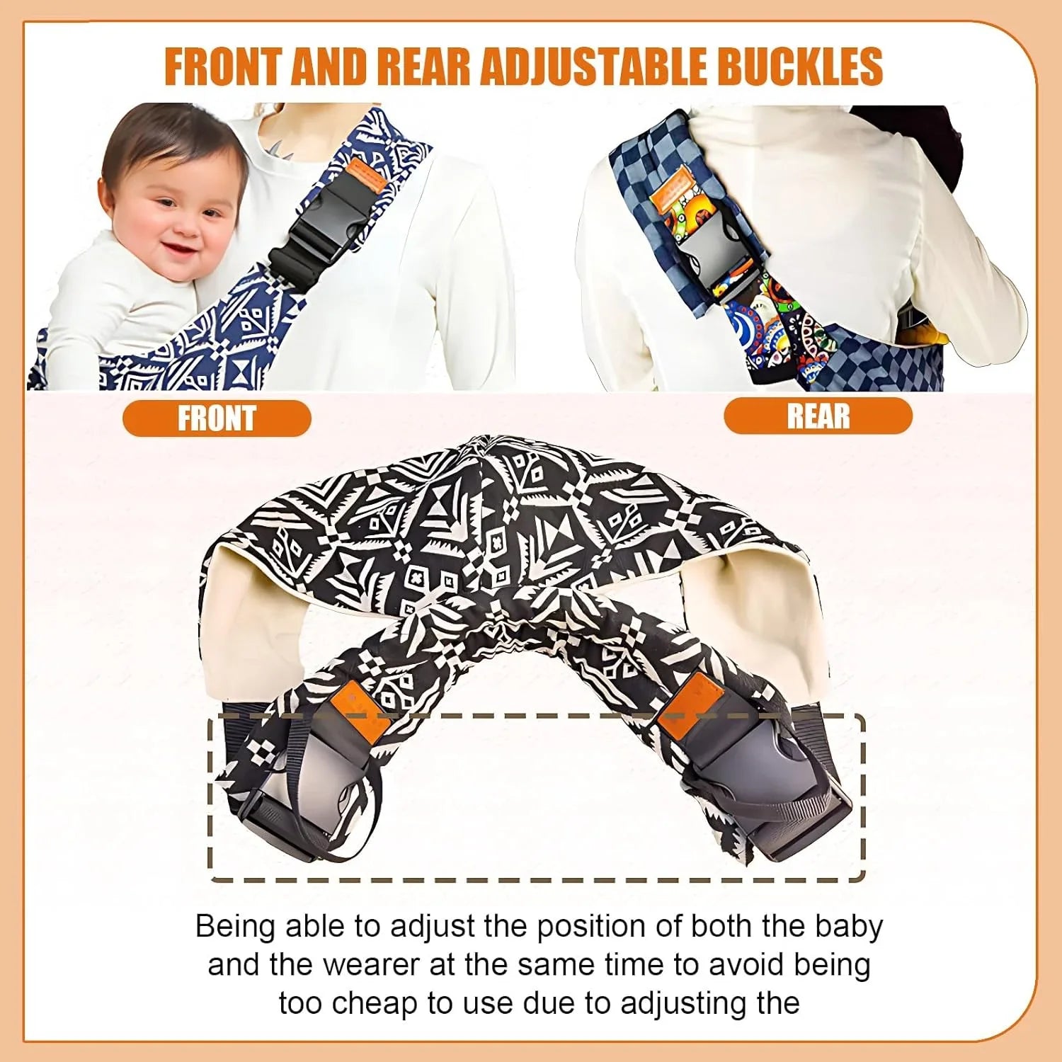 Adjustable Cotton Baby Carrier Sling – Padded Front & Side Infant Carrier, Lightweight Travel Wrap, Supports up to 44 lb (20 kg)