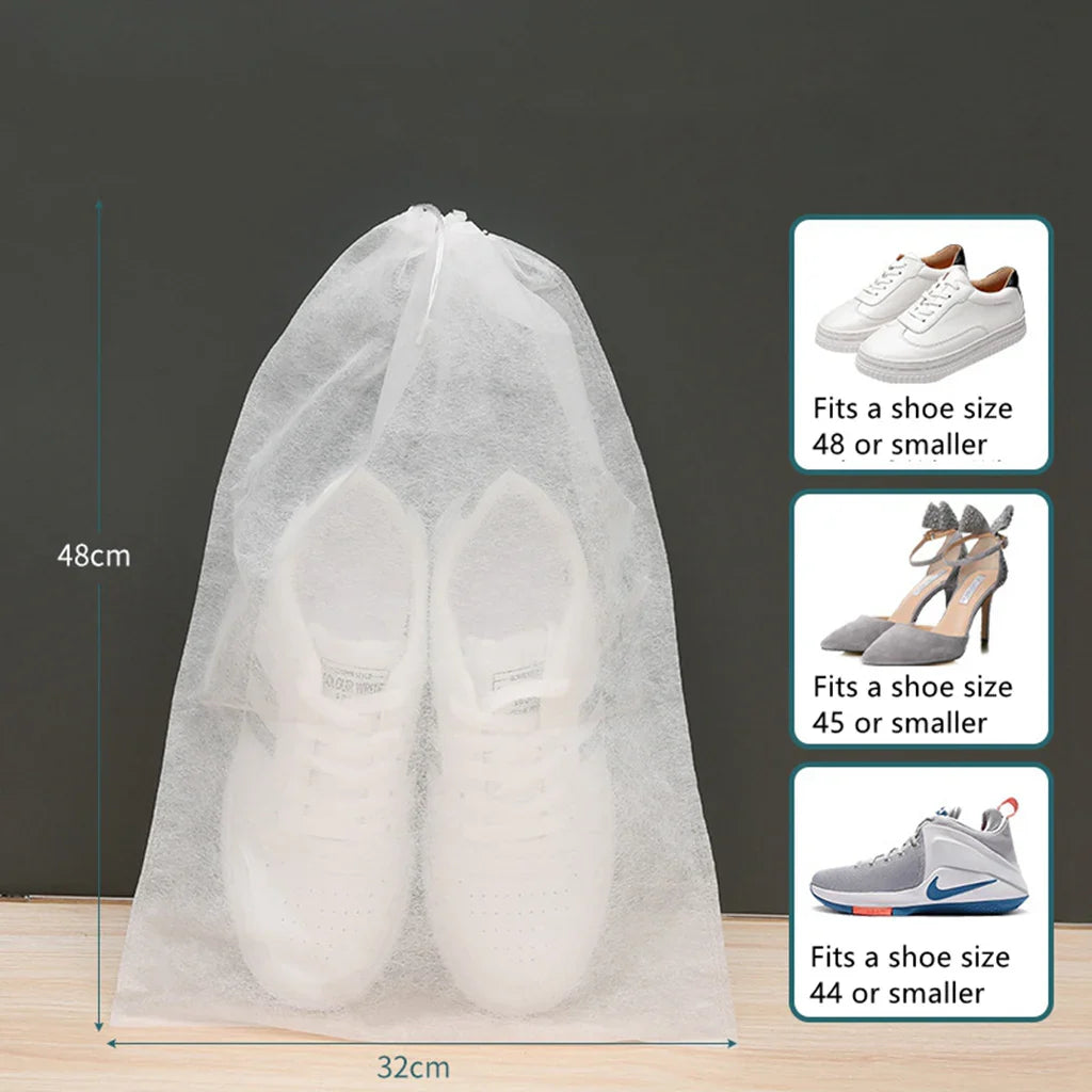 10-Pack Non-Woven Shoe Storage Bags – Drawstring Closet & Travel Shoe Organizer (S/M/L)