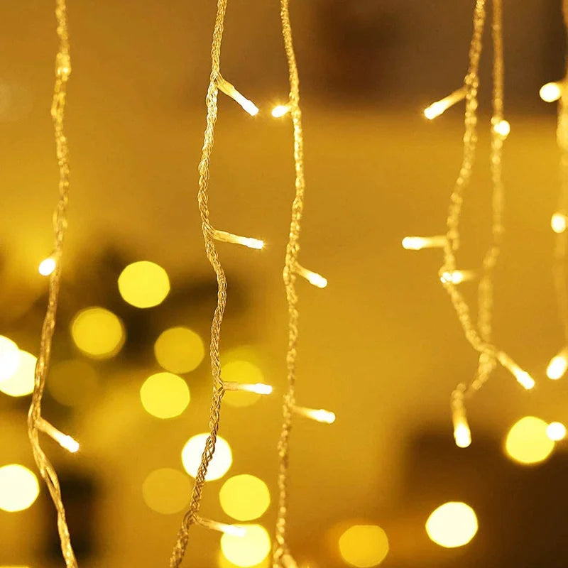 5M LED Icicle Curtain Lights – 0.4–0.6m Drop, 96 LEDs, 110–240V for Christmas, Wedding & Garden Decor (Warm White/Multicolor)