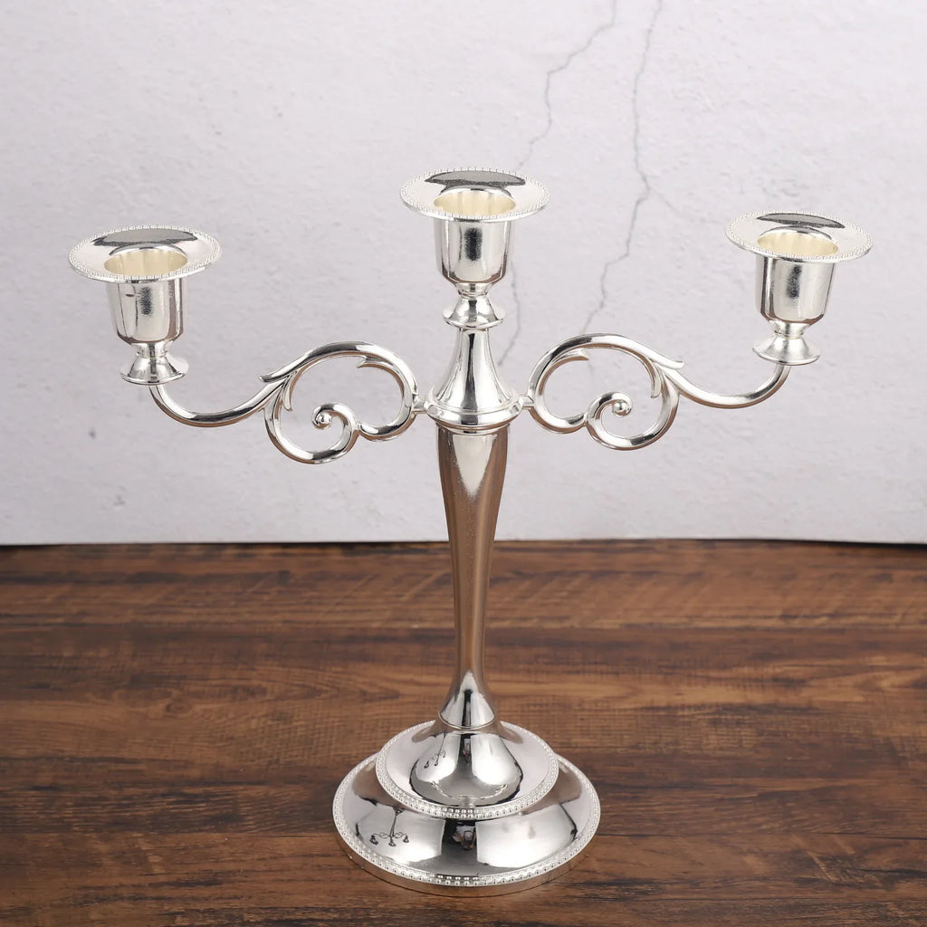3-Arm Metal Candelabra 10.8 in (27 cm) Retro Candlestick Holder Silver Gold Black Bronze for Wedding & Home Decor