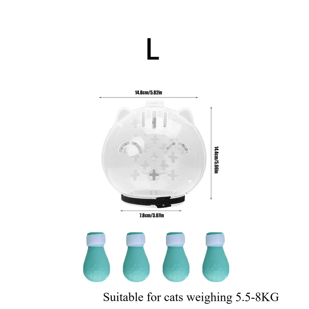 Cat Muzzle & Silicone Paw Boots Set – Breathable Anti-Bite Anti-Lick Grooming Hood for Cats (M / L)