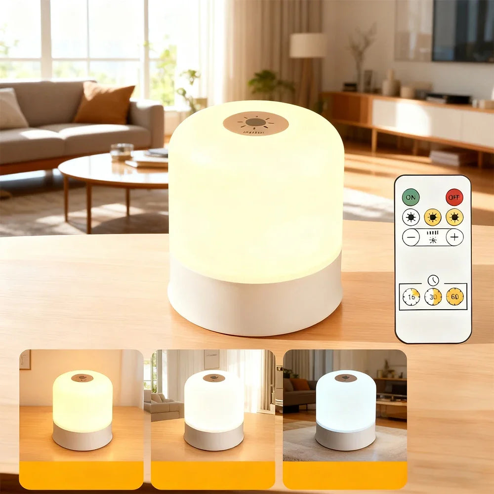 Dimmable LED Bedside Night Light – Rechargeable & Plug-In Touchscreen RGB Desk Lamp for Bedroom Reading