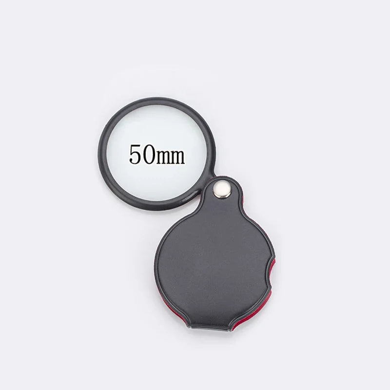 Foldable Pocket Magnifier 6X/8X – 50mm & 60mm (2.0 in / 2.4 in) Glass Lens Leather Case Handheld Loupe for Reading & Jewelry