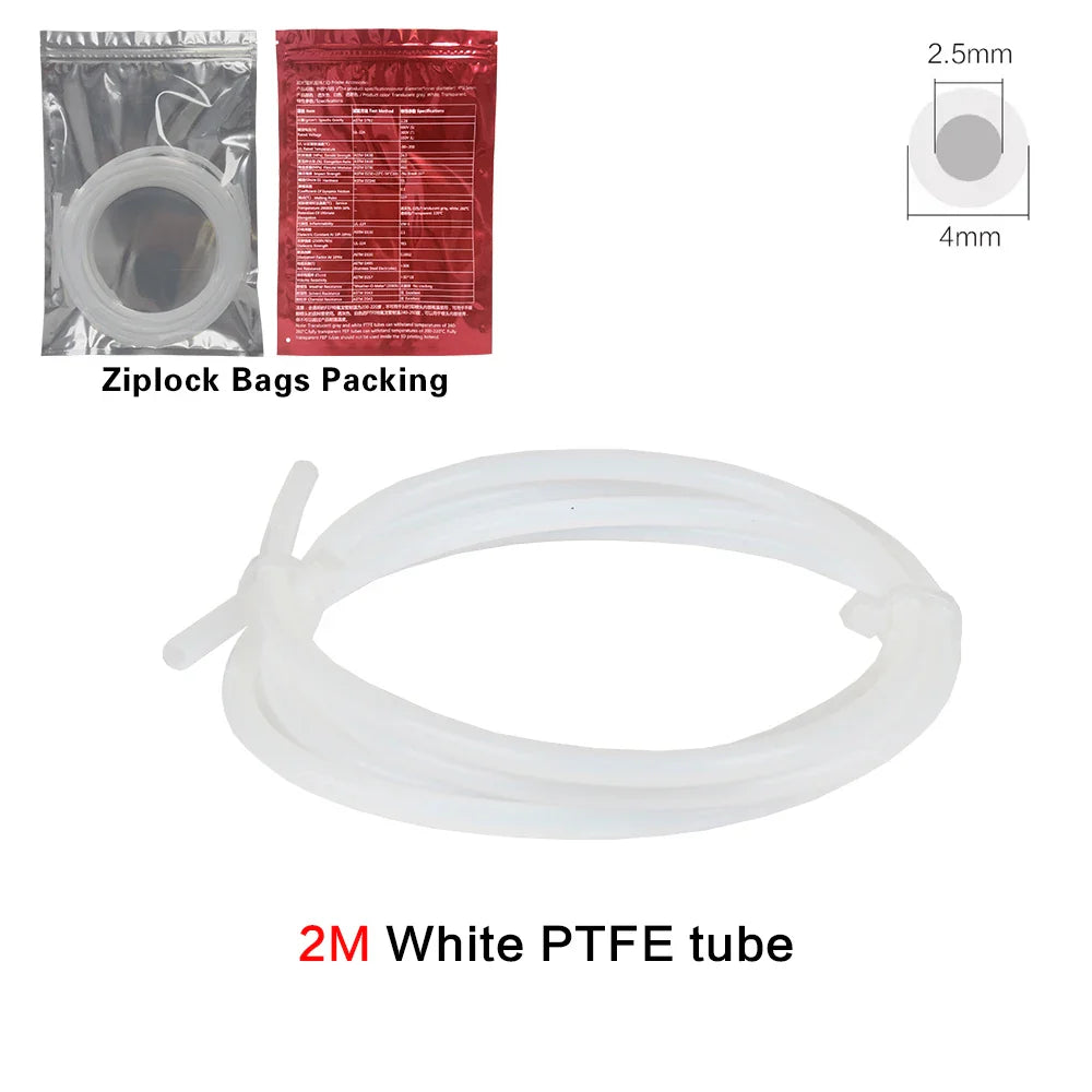 PTFE Bowden Tube for 1.75mm Filament – 2.5mm ID x 4mm OD (0.098 in x 0.157 in) Extruder Feed Tube for Mini 3D Printers