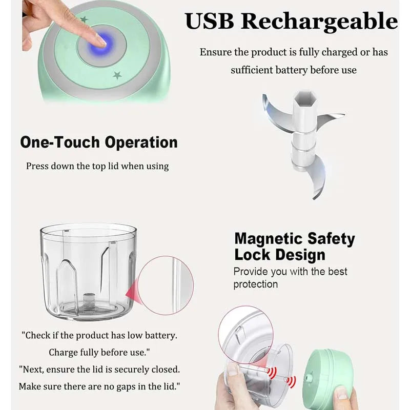 USB Rechargeable Electric Garlic Chopper & Crusher, Mini Portable Food Chopper 250/100 ml (8.5/3.4 fl oz)