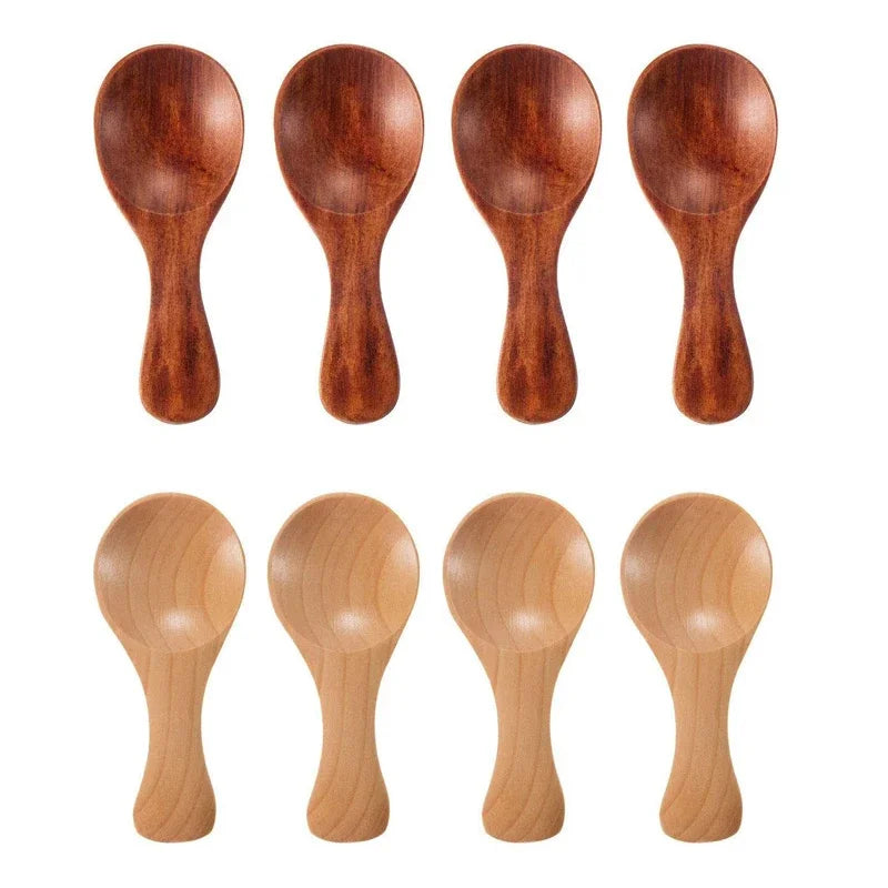 4-Pack Mini Wooden Spoons Small Short-Handle Sugar Salt Spice Scoops for Coffee Tea & Baby Feeding