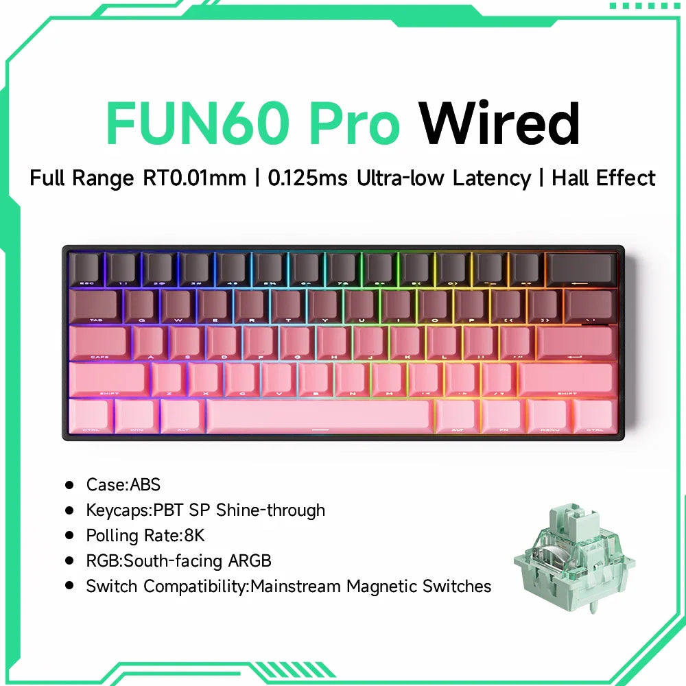 60% Magnetic Hot-Swappable Mechanical Keyboard — Tri-Mode USB-C / Bluetooth 5.0 / 2.4GHz, PBT Doubleshot Keycaps & ARGB Lighting