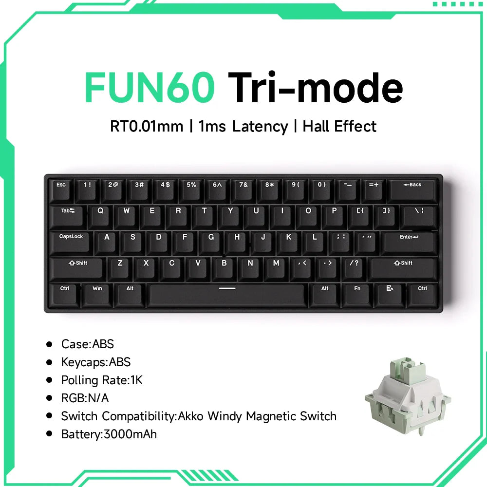 60% Magnetic Hot-Swappable Mechanical Keyboard — Tri-Mode USB-C / Bluetooth 5.0 / 2.4GHz, PBT Doubleshot Keycaps & ARGB Lighting