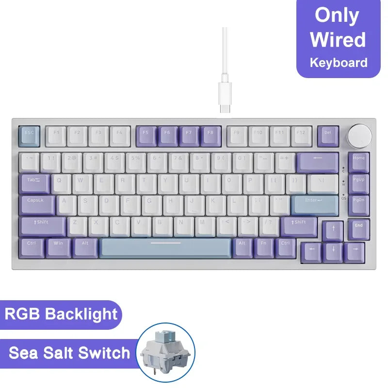 82-Key Hot-Swappable Mechanical Keyboard with Rotary Volume Knob, USB Wired & 2.4GHz Wireless, Monochrome Backlight