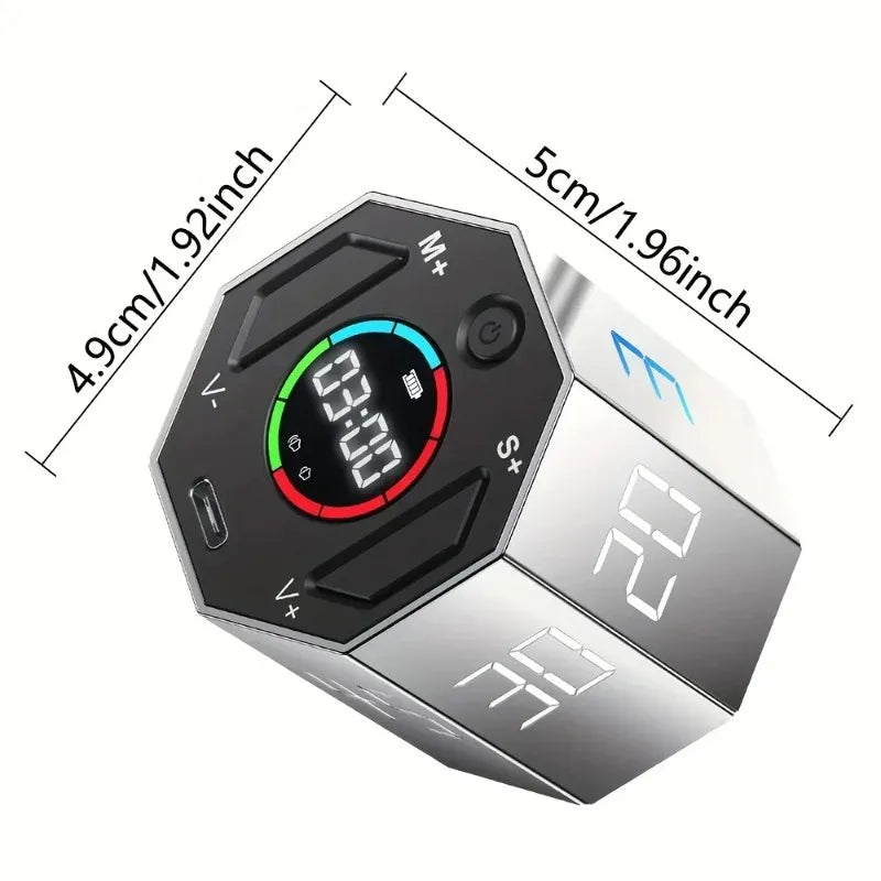 Pomodoro Flip Cube Timer - Magnetic Digital Visual Timer, Rechargeable USB-C, Silent Alarm for Study & Office Productivity