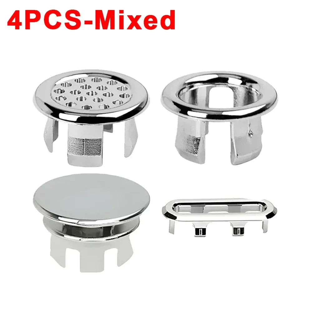 Sink Overflow Ring Cover 1/2/4-Pack Plastic Basin Overflow Hole Trim for Bathroom and Kitchen - Fits 22-24mm & 47-48mm Apertures
