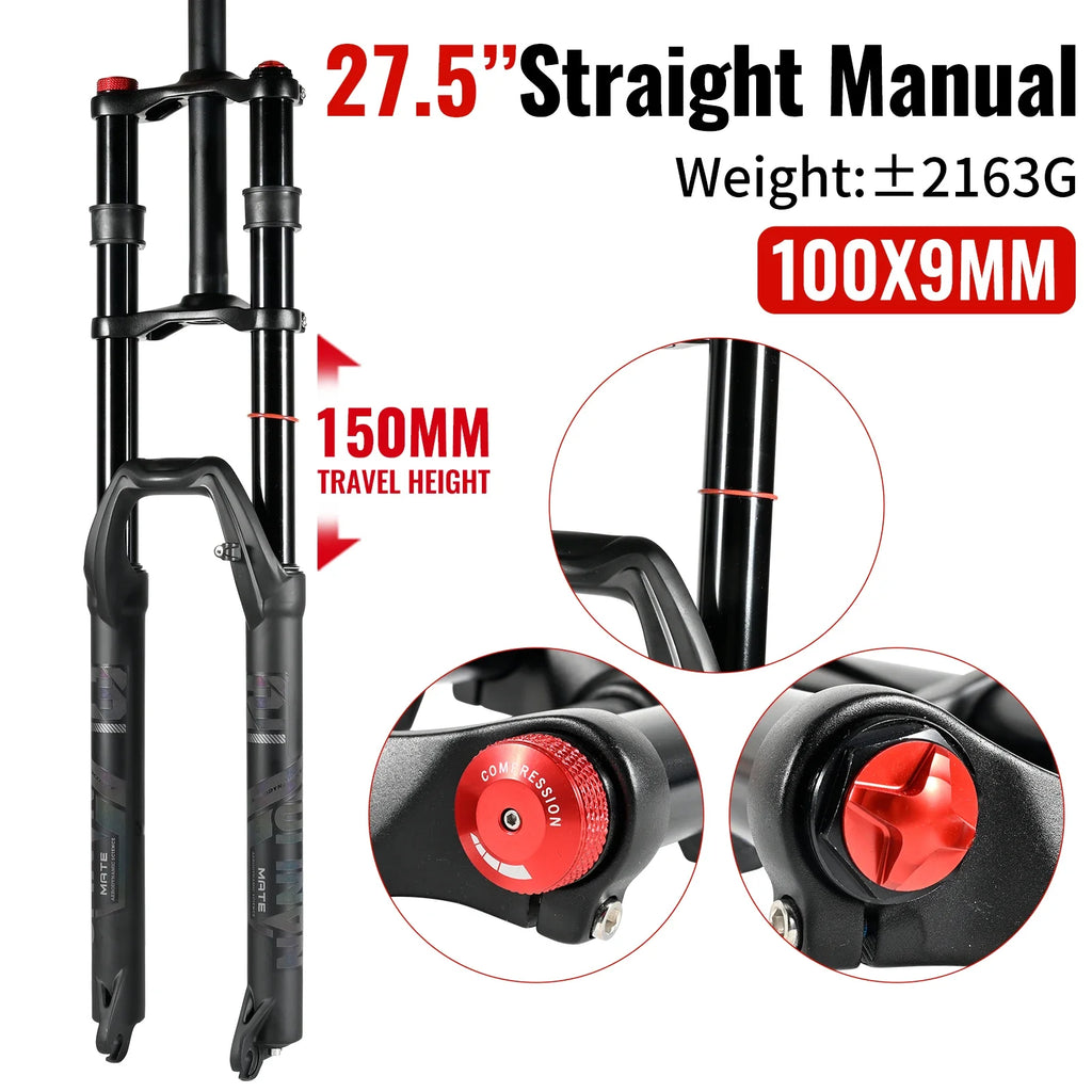 Double Crown Air Suspension Fork 150mm (5.9in) Travel for 27.5/29-inch MTB & E-Bike — Double-Shoulder, Air and Oil Damping