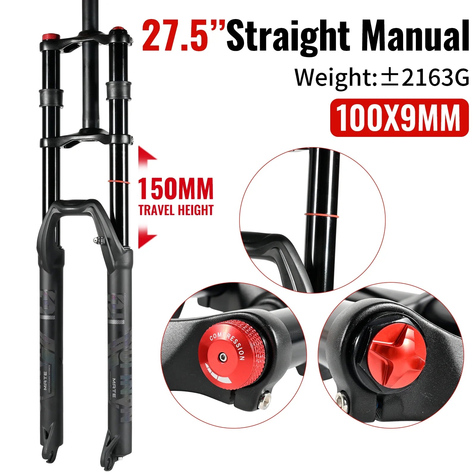 Double Crown Air Suspension Fork 150mm (5.9in) Travel for 27.5/29-inch MTB & E-Bike — Double-Shoulder, Air and Oil Damping