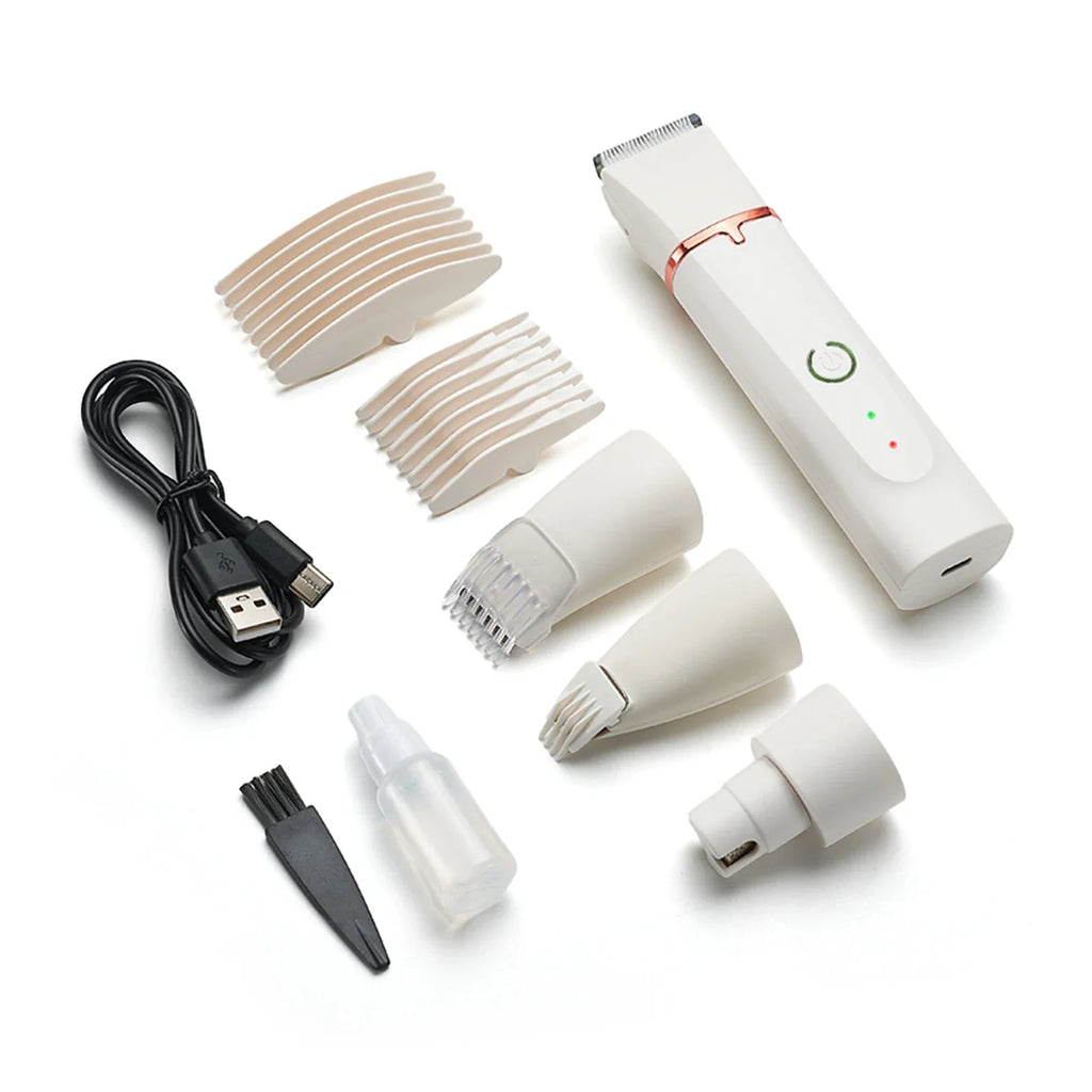 4-in-1 Waterproof Rechargeable Pet Grooming Kit — Cordless Dog & Cat Clippers with Nail Grinder & Detail Trimmer