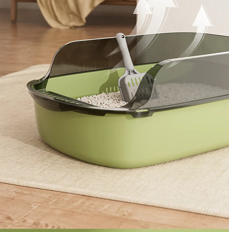 Semi-Enclosed Cat Litter Box – Anti-Splash Plastic Tray, Large Capacity 15.7×10.2×5.9 in (40×26×15 cm)
