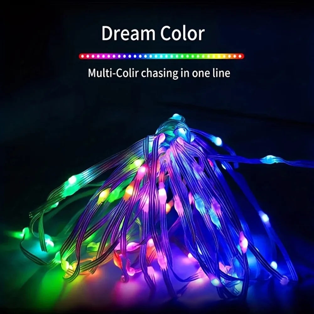 Bluetooth USB Dreamcolor LED String Lights RGBIC Music Sync 5m/10m/20m (16ft/33ft/66ft) IP65 Waterproof Fairy Garland