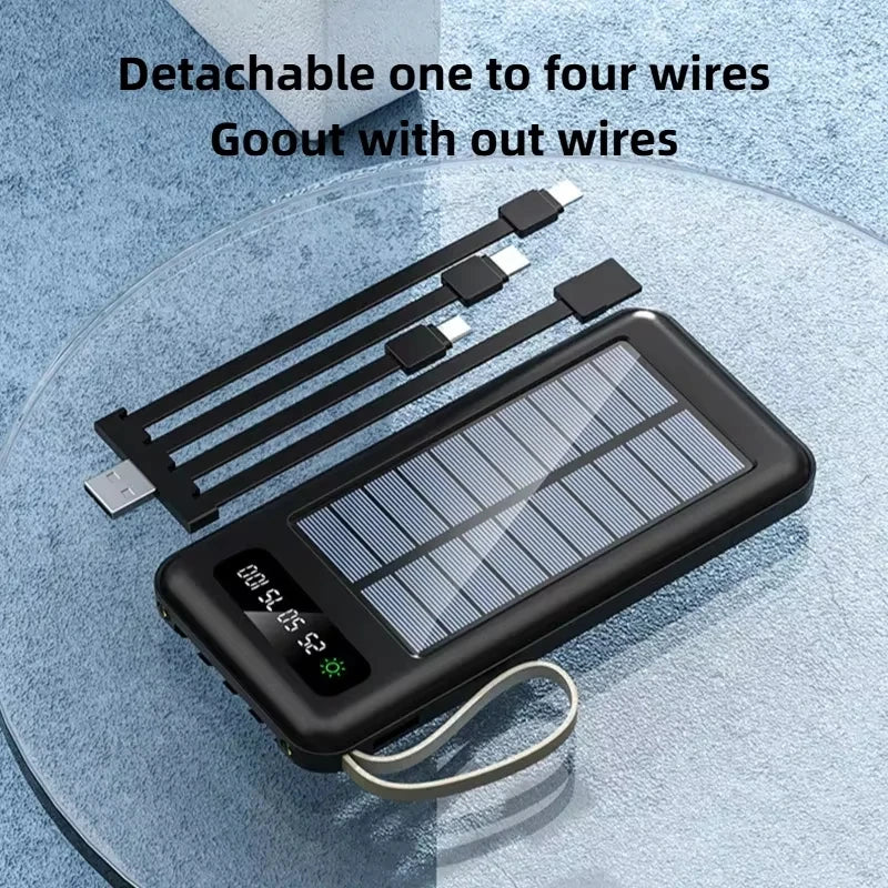 Solar Power Bank 50000mAh 120W Fast Charging Portable Power Bank with Solar Panel, 4 Built-In Cables, Dual USB & Phone Stand